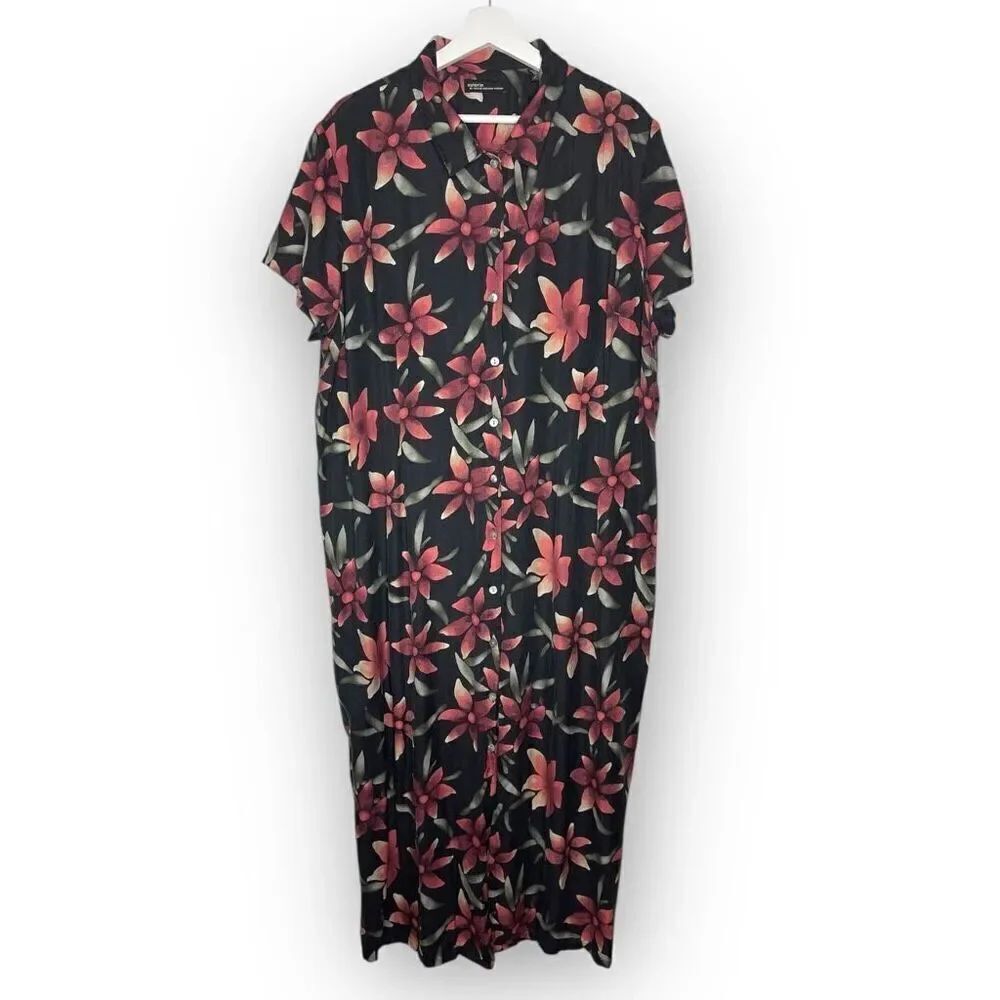 Valerie Stevens Maxi Dress Short Sleeve Floral Hawaiian Silk Plumeria Plus 22W